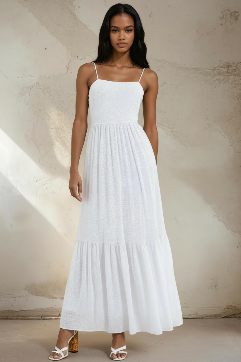 Adjustable Strap Lined Long Dress-59656